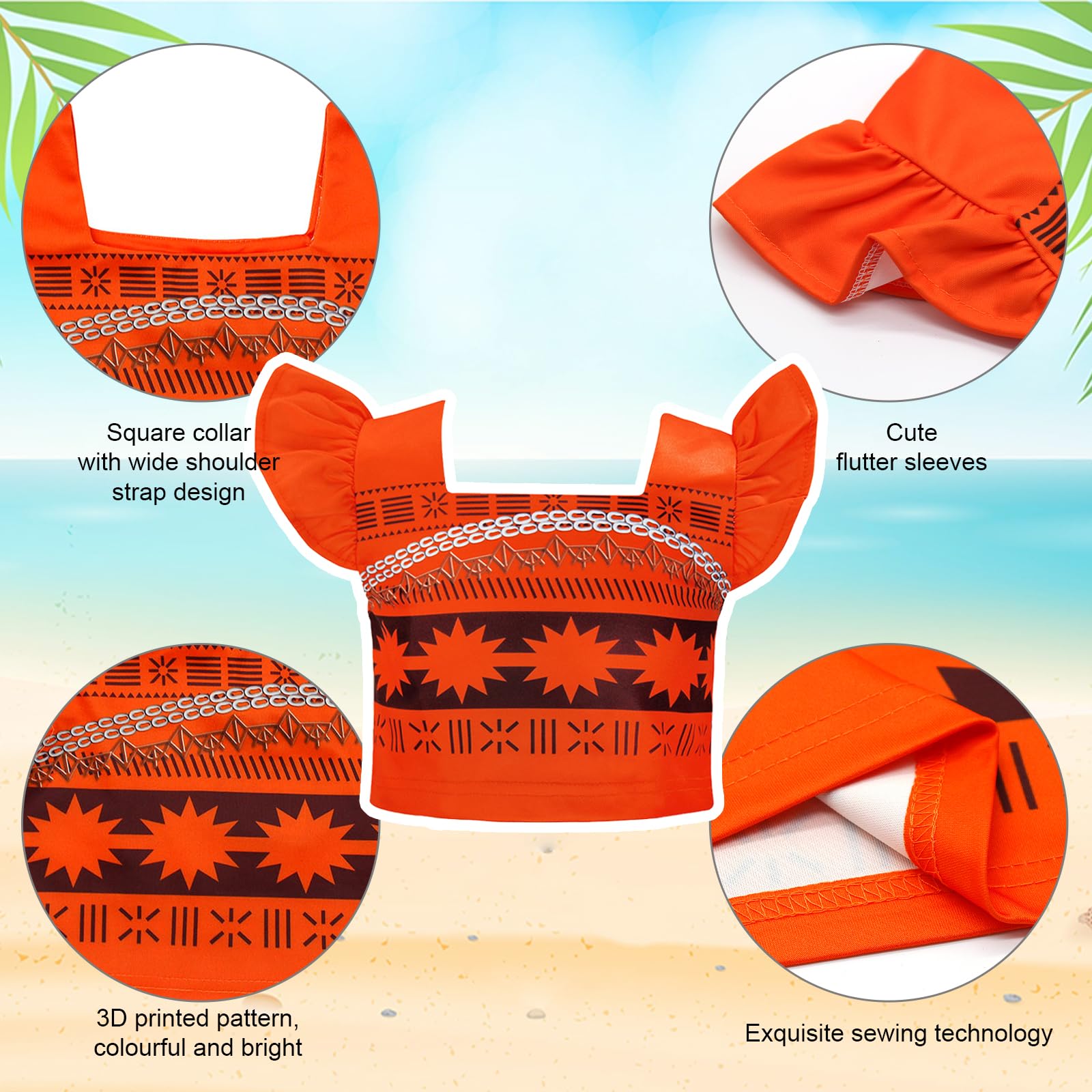 AmzBarley Halloween Dress up Toddler Girls Princess Costume Fancy Party Cosplay Outfit Little Kids Holiday Skirt Sets with Necklace and Flower Headband Orange Size 3T(2-3Years)