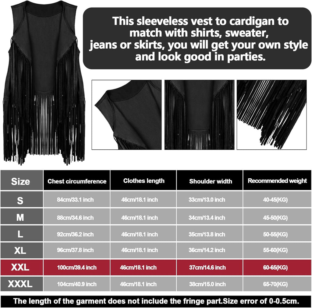 Frienda 6 Pcs 60s 70s Outfit for Women Hippie Halloween Costume Set Peace Sign Earring Headband Fringe Vest Tassel Cardigan