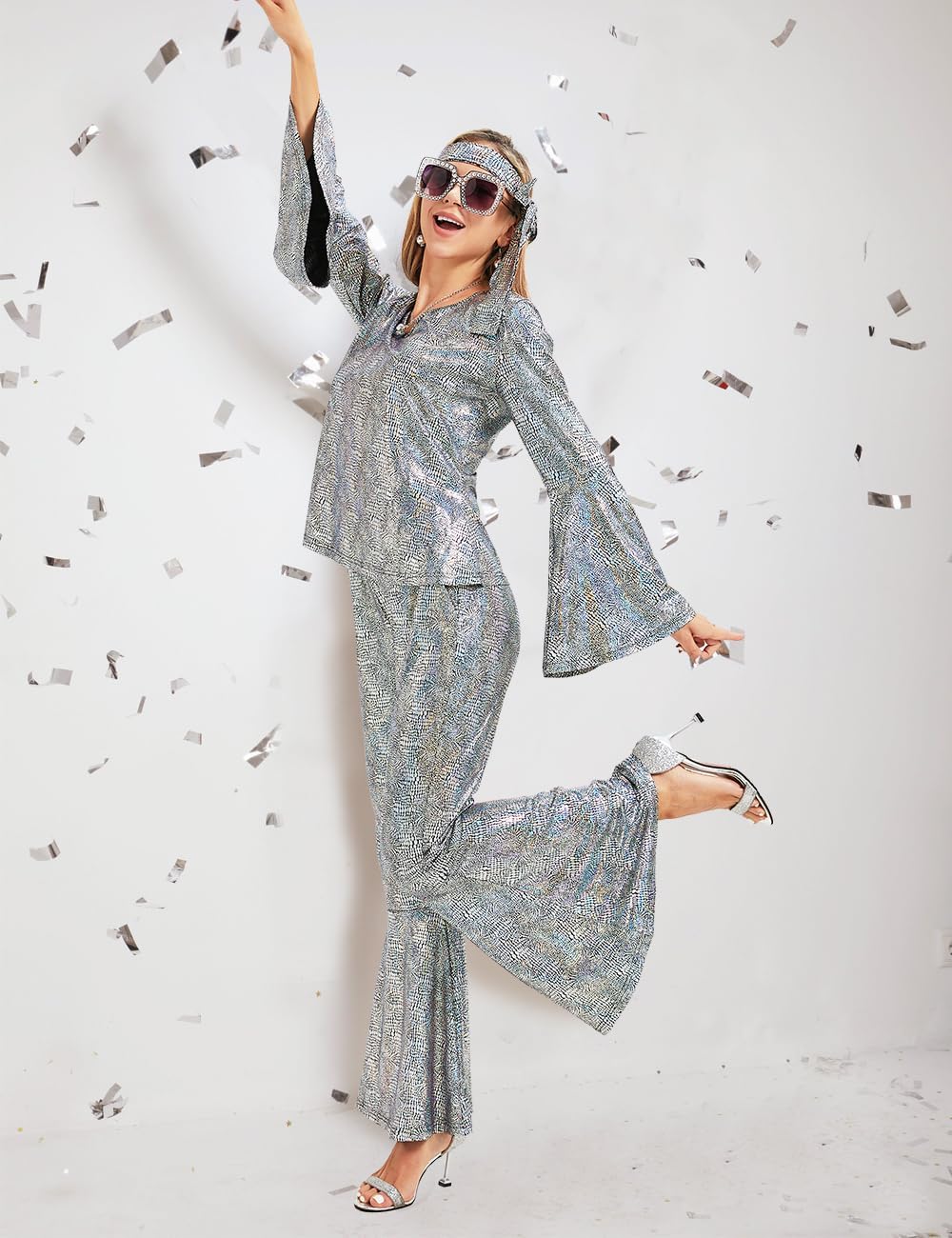 Women 70s Disco Costume 8 PCS Disco Outfit for Halloween Cosplay Party