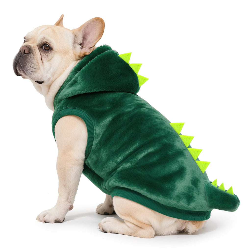 Idepet Dog Halloween Dinosaur Costume,Cute Cosplay Outfit for Small Dogs Fleece Winter Puppy Hoodie Warm Sweater Vest Coat Apparel for Pet Cat Chihuahua Bulldog Pug Yorkie(Small)