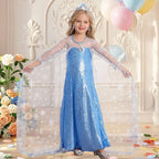 Luzlen Snow Princess Dress for Girls Toddler Queen Costume Halloween Christmas Cosplay Birthday Party Outfits Kids Blue, 3-4T(Tag 110)