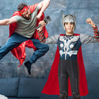 EJWCIG Kids Super Hero Costume Muscle Suit with Helmet Red Cape Jumpsuit Hammer Outfit 4 PCS Sets Suit Halloween Party Cosplay Props (S(43-47inch)