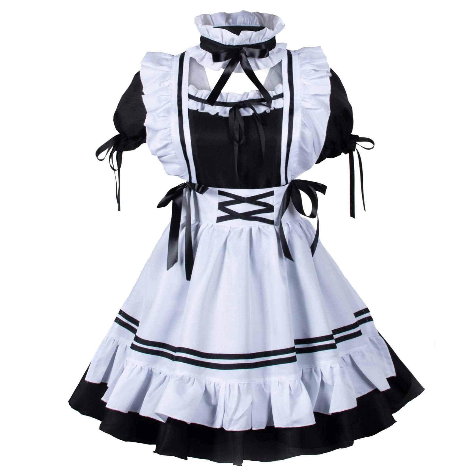Wannsee Anime French Maid Apron Lolita Fancy Dress Cosplay Costume Furry Cat Ear Gloves Socks set(3XL)