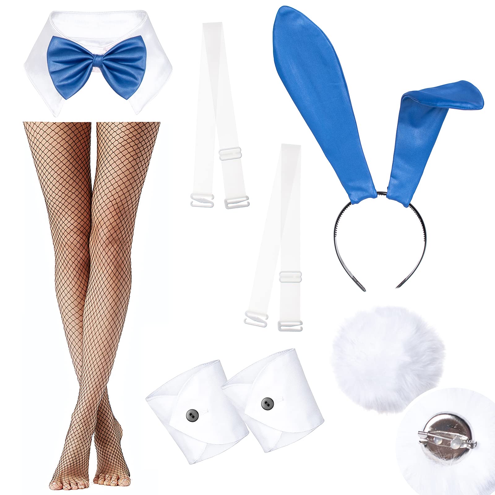 Womens Bunny Costume Girl Bodysuit Anime Role Costume senpai Cosplay Bodysuit One Piece stockings set（Blue M