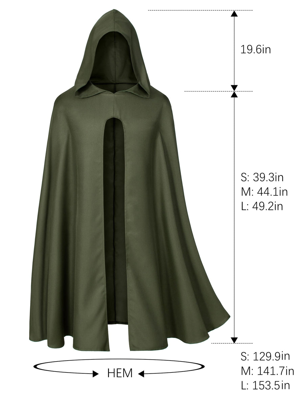 Yuriko Medieval Renaissance Cloak With Hood - Vintage Cape Cosplay Robe Halloween Costume (Green S)