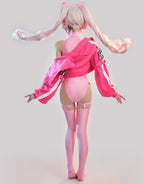 haikyuu Women Cosplay Swimsuit with Jacket Anime One Piece Swimsuit Cutout Bathing Suit Tummy Control Swimwear (as1, Alpha, m, Regular, Regular, Standard, Pink)