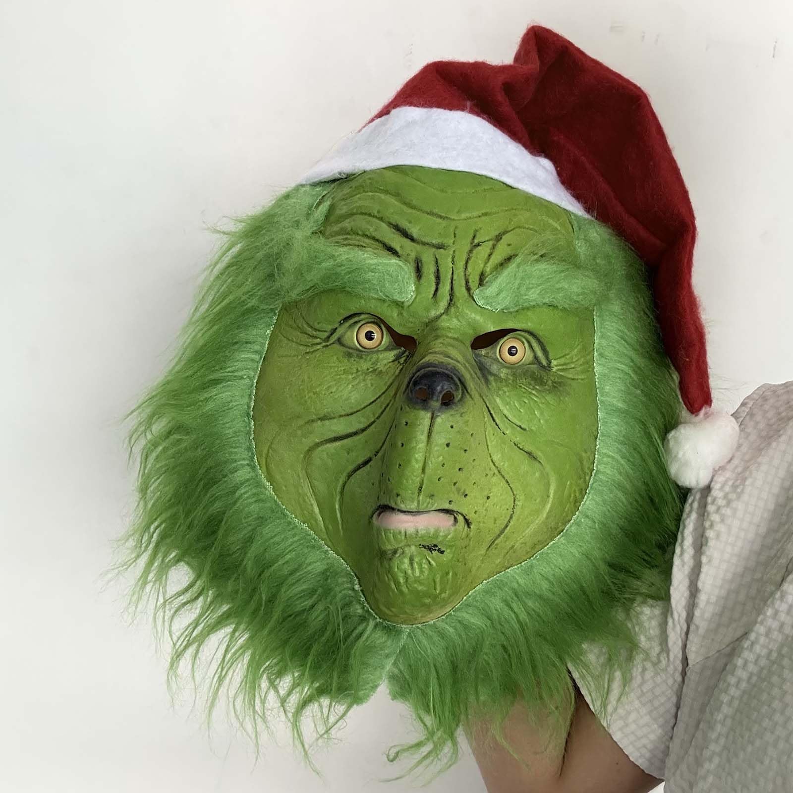 YTZCZW Green Cosplay Mask Halloween Costume Latex Scary Santa Hat Party Prop Christmas Decorations (Mask)