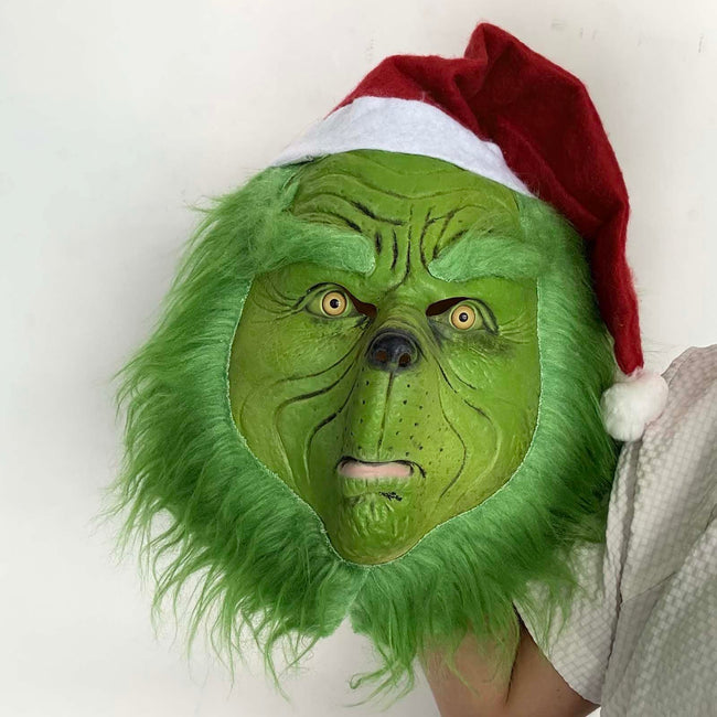 YTZCZW Green Cosplay Mask Halloween Costume Latex Scary Santa Hat Party Prop Christmas Decorations (Mask) Hover Image