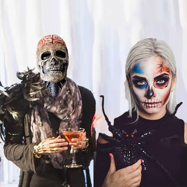 FLOWERTEEN Skeleton Halloween Scary Latex Mask with Moving Jaw Realistic Full Head Skull Mask Party Cosplay (Without Hat) Main Image