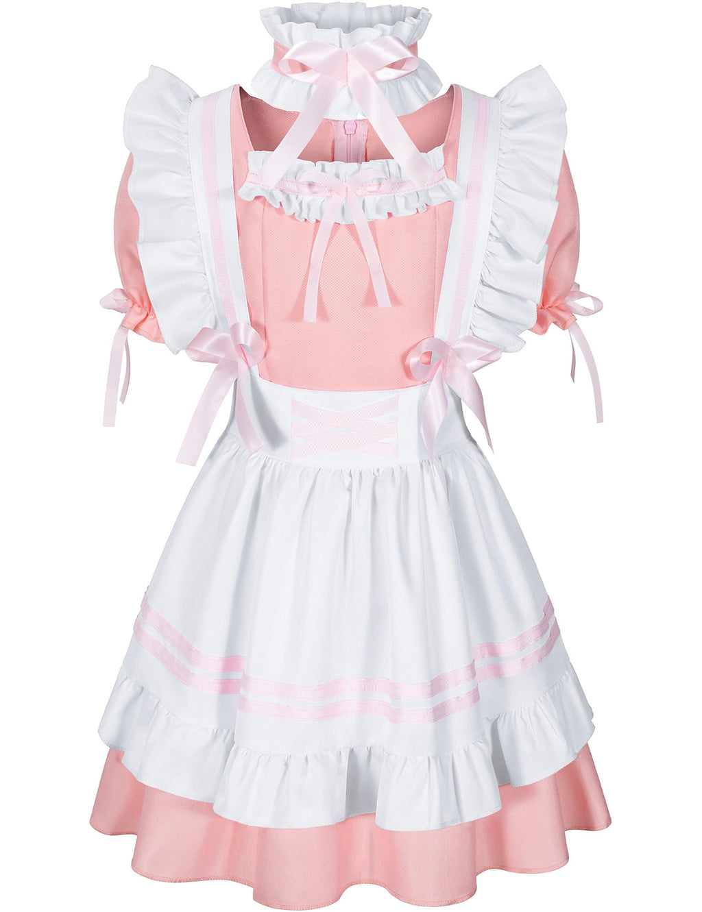 Kids French Maid Costume Maid Apron Fancy Dress Halloween Outfit Cosplay Costume Accessories Set(PK 150) Pink