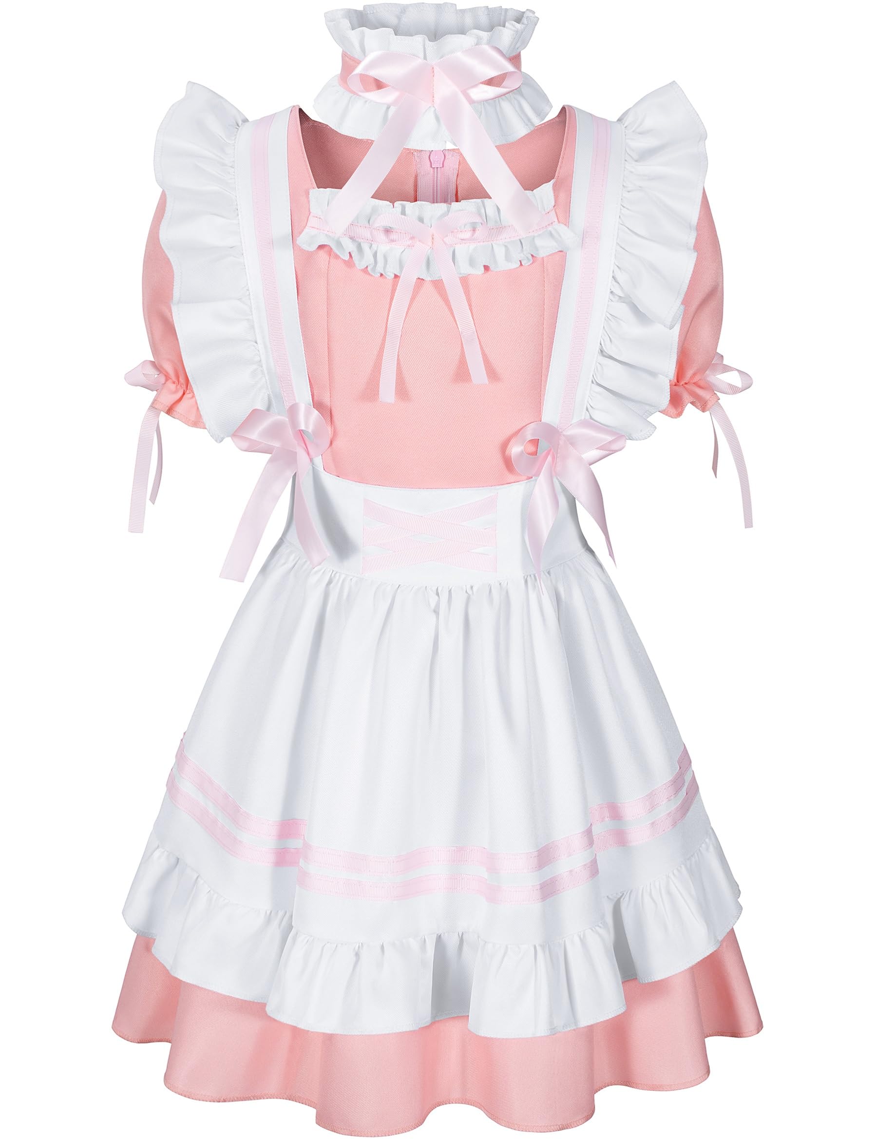 Kids French Maid Costume Maid Apron Fancy Dress Halloween Outfit Cosplay Costume Accessories Set(PK 150) Pink