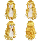 ANOGOL Hair Cap+ 28 Inch Princess Wig for Women Golden Long Wavy Wigs Peach Cosplay Wig Anime Synthetic Hair for Halloween Party Costume (1 Crown+ 1 Wand+ 2 Earrings+ 2 Gloves+ 1 Brooch)