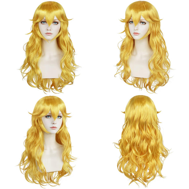 ANOGOL Hair Cap+ 28 Inch Princess Wig for Women Golden Long Wavy Wigs Peach Cosplay Wig Anime Synthetic Hair for Halloween Party Costume (1 Crown+ 1 Wand+ 2 Earrings+ 2 Gloves+ 1 Brooch) Main Image