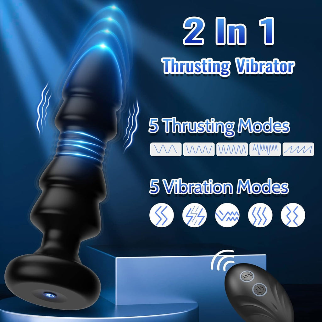 Thrusting Sex Toys Anal Plugs - Anal Toys Sex Toy Remote Control Vibrating Butt Plug G Spot Vibrator, Anal Beads with 5 Vibrating & Thrusting Prostate Massager, Anal Sex Toys for Male and Female