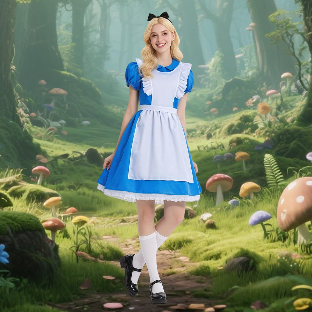 Cabeny Adult Princess Costume Women Blue Dress Puff Sleeve Maid Costumes Fancy Halloween Dress Up CA044S