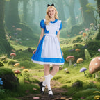 Cabeny Adult Princess Costume Women Blue Dress Puff Sleeve Maid Costumes Fancy Halloween Dress Up CA044S