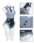 CR ROLECOS Bunny Costume Adults Women Bunny Suit Girl Costume with Ruffle One Piece Bodysuit Stockings Set M