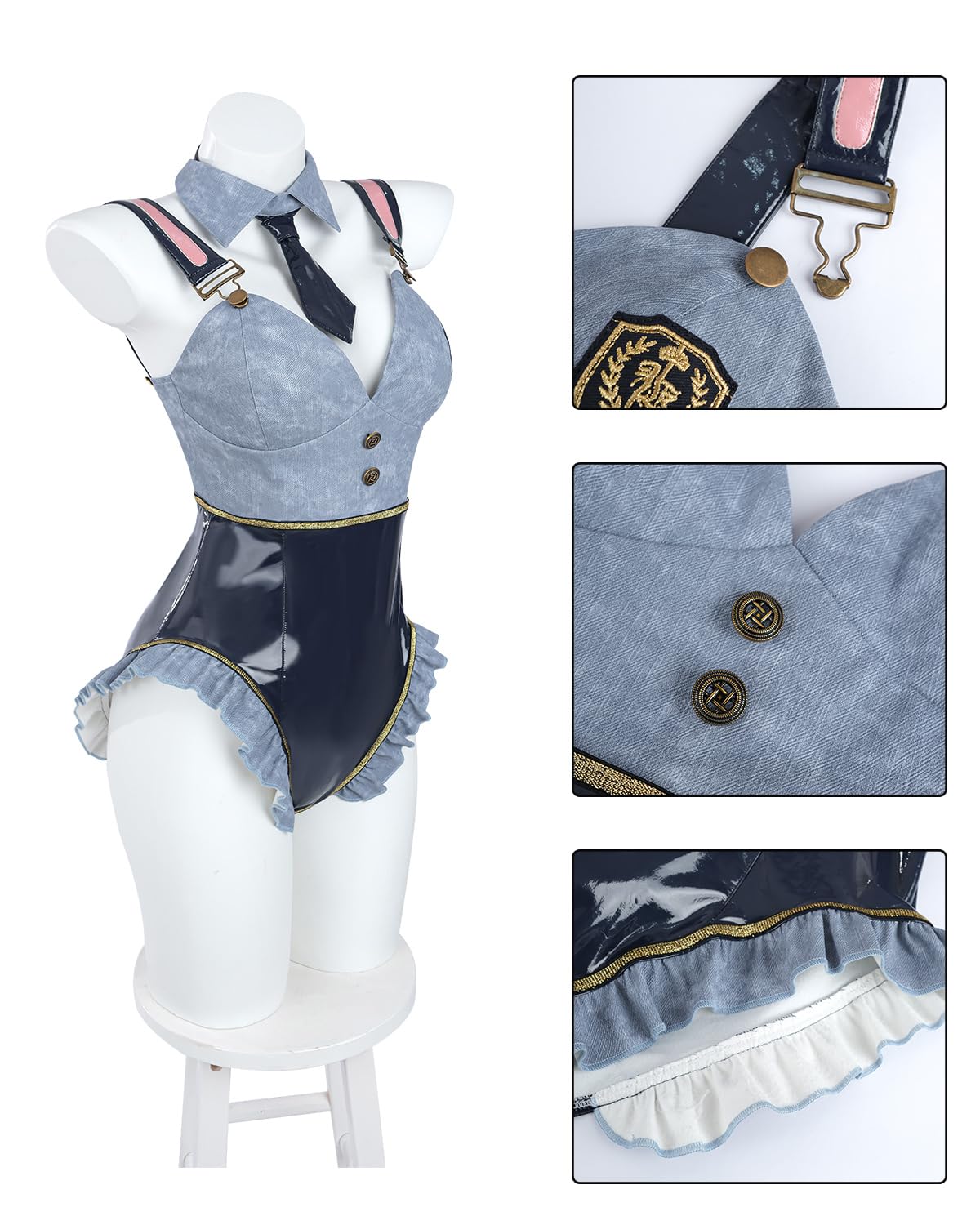 CR ROLECOS Bunny Costume Adults Women Bunny Suit Girl Costume with Ruffle One Piece Bodysuit Stockings Set M