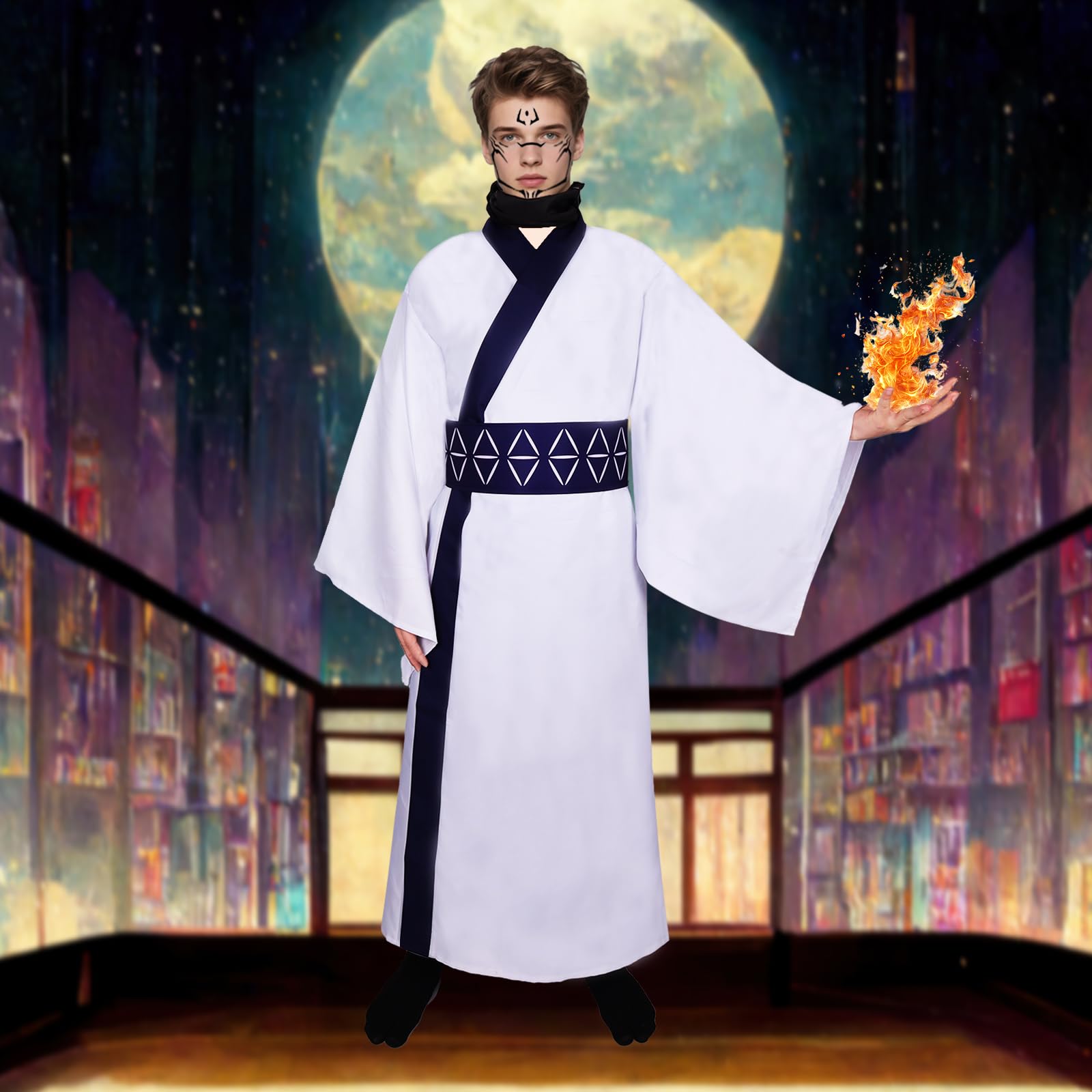yyleasar Ryomen Sukuna Kimono Halloween Outfit Anime Cosplay Costume Men Robe Uniform Full Set for Dressing With socks obi sticker wig (S)