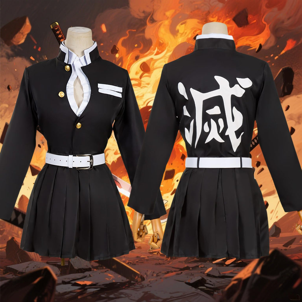 CHENYIZDQ Mitsuri Amaidera Cosplay Love Hashira Cosplay Costume Full Set Woman Ghost Kill Team Uniform Halloween Play (Black, L)