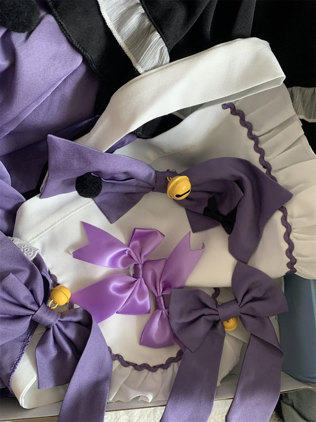 Cuteighteen Women Lolita Princess Dress Kawaii Bow Decor Apron Maid Outfit Fancy Anime Party Cosplay Costume (Black Purple, Medium) Main Image