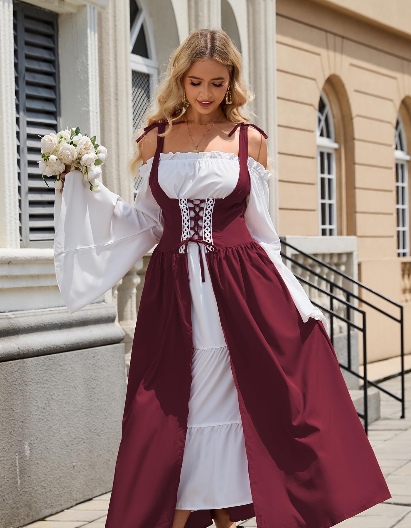 YTWS Renaissance Witch Vampire Pirate Costume Dress for Women Viking Victorian Goth Elf Fairycore Halloween Party Cosplay