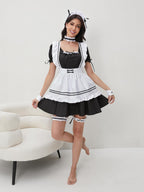 Anime French Maid Outfit 8PCS Apron Lolita Fancy Dress Cosplay Japanese School Girl Uniform Halloween Costume Black,S