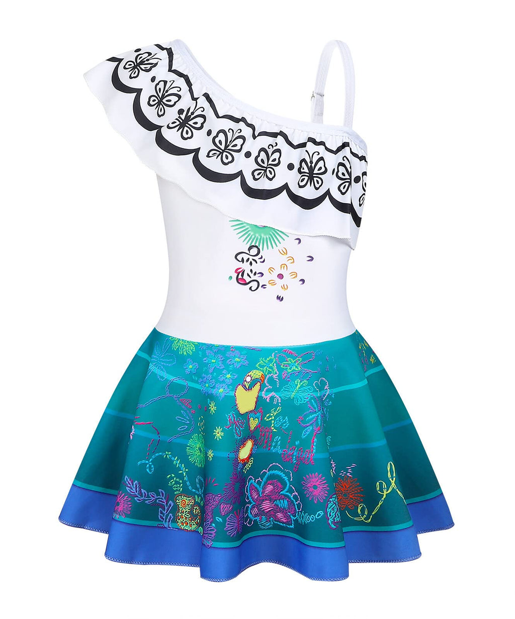 Jurebecia White Swimsuit for Girls Enacnto Bthing Suit Princess Adeventure Cosplay Role Play Kids One Piece Bikini One Shoulder Tankini Beach Swimming Pool Party Swimwear Size 12/10-11Years