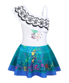 Jurebecia White Swimsuit for Girls Enacnto Bthing Suit Princess Adeventure Cosplay Role Play Kids One Piece Bikini One Shoulder Tankini Beach Swimming Pool Party Swimwear Size 12/10-11Years