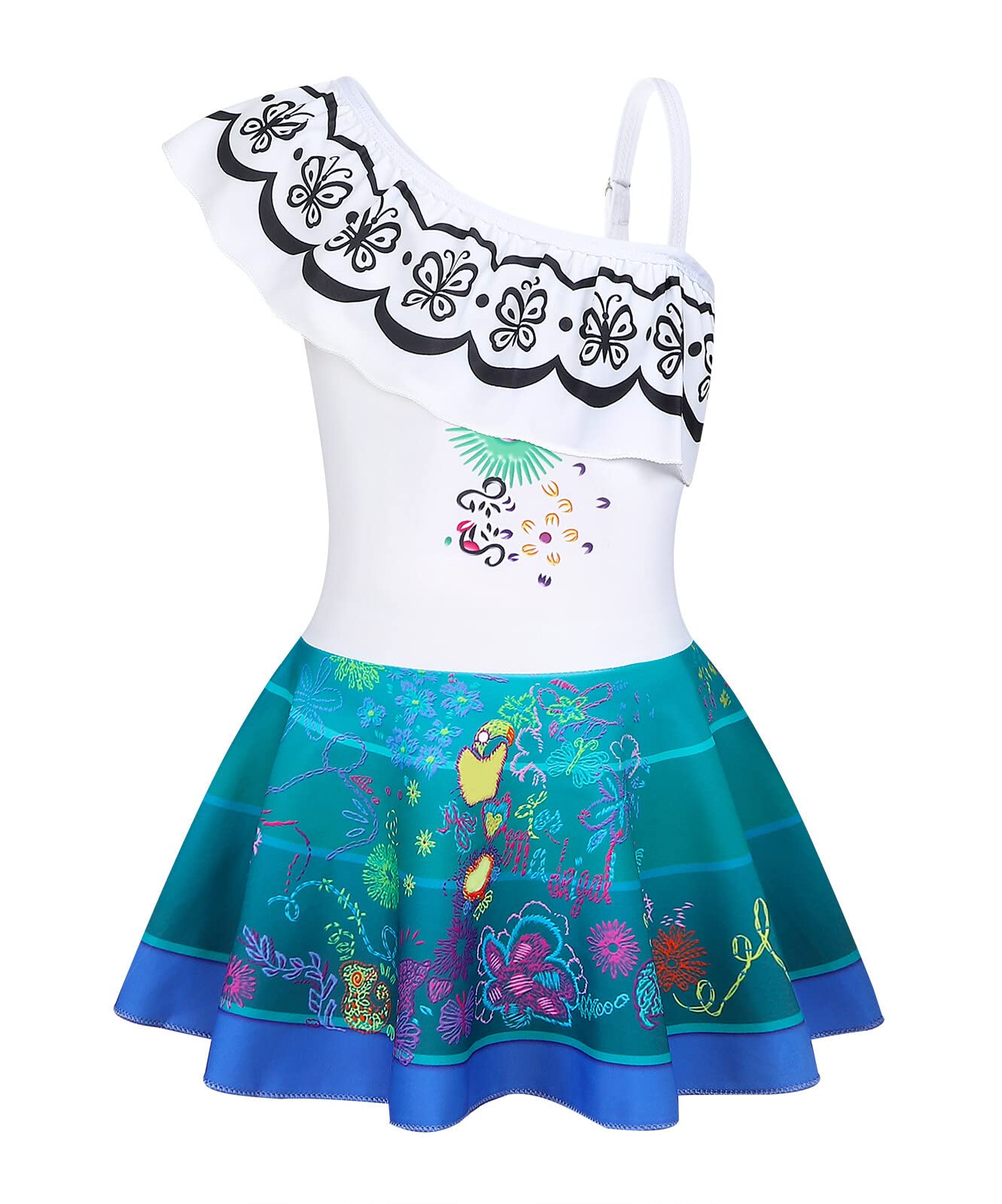 Jurebecia White Swimsuit for Girls Enacnto Bthing Suit Princess Adeventure Cosplay Role Play Kids One Piece Bikini One Shoulder Tankini Beach Swimming Pool Party Swimwear Size 12/10-11Years