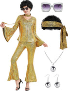 Women 70s Disco Costume 8 PCS Disco Outfit for Halloween Cosplay Party