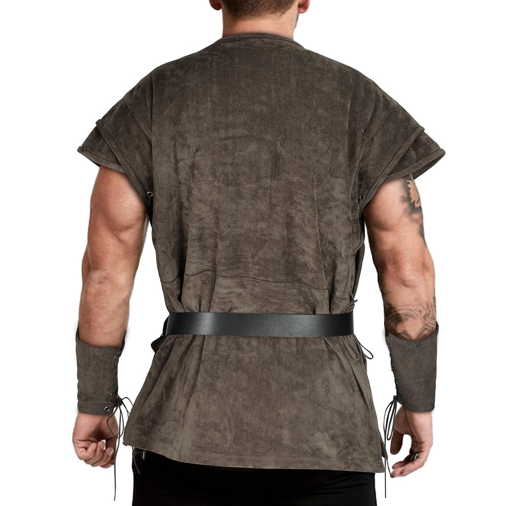 TEYHUI 5 Pcs Norse Viking costume men renaissance costume Medieval tunic Pirate costume men adult(Z3758GY,L)