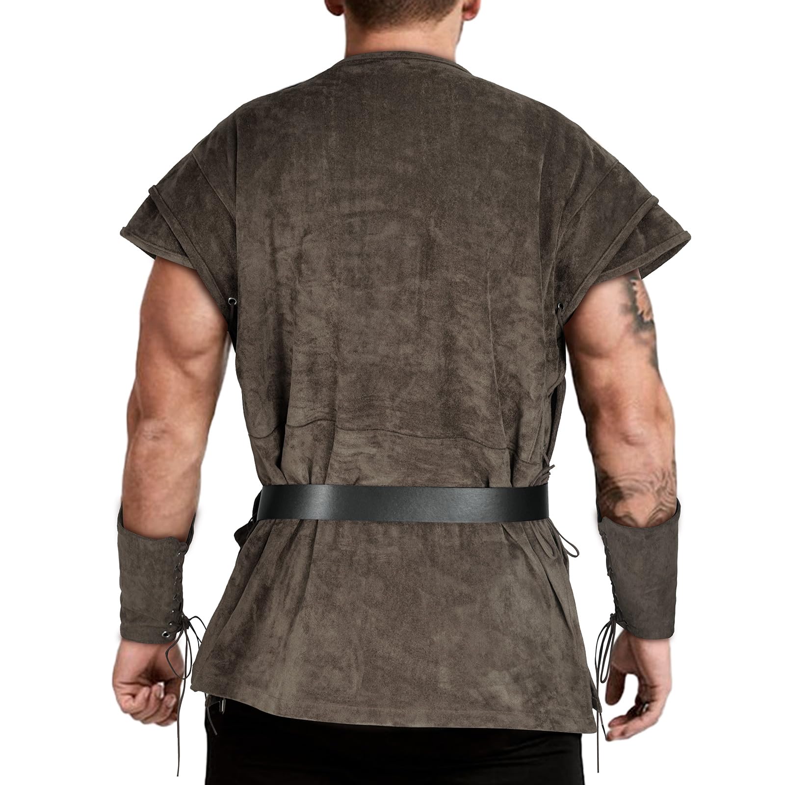 TEYHUI 5 Pcs Norse Viking costume men renaissance costume Medieval tunic Pirate costume men adult(Z3758GY,L)