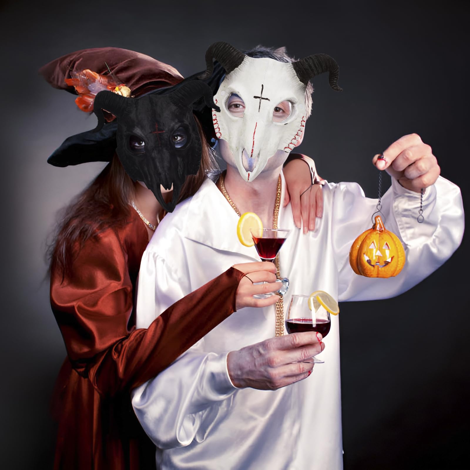 PURFUN Black Goat Head Skull Mask Ram Horns Animal Skull Costume Mask Horror Demon Devil Evil Mask Cosplay Halloween Mardi Gras Full Face Mask Creepy Party Decoration Prop