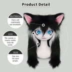 SMILETERNIT Animal Head Cat Fursuit Cut Mask Halloween Masquerade Cosplay Costume Props Blackwhite