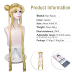LABEAUTÉ Long Curly Blonde Ponytails Wig with Buns for Women Girls Cosplay Costume Anime Blonde Pigtails Wig with Bangs + Cap