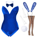 AiMiNa Anime Womens Bunny Girl Costume One Piece Bodysuit Halloween Cosplay Catsuit Bunny Headband Stockings Set(Blue XS)