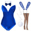 AiMiNa Anime Womens Bunny Girl Costume One Piece Bodysuit Halloween Cosplay Catsuit Bunny Headband Stockings Set(Blue XS)
