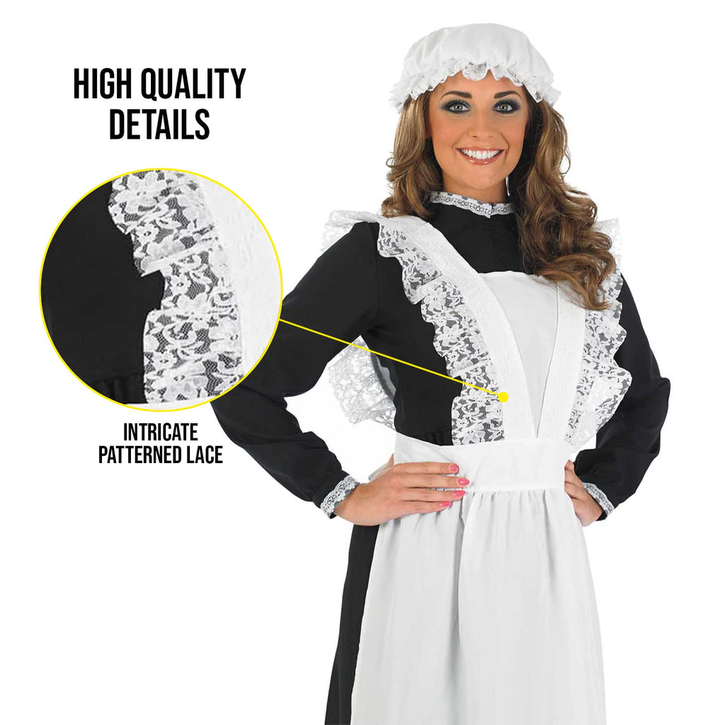 fun shack Victorian Maid Costume, Long Sleeve Dress for Women, Elegant Maid Outfit, Classic Victorian Style, X-Large