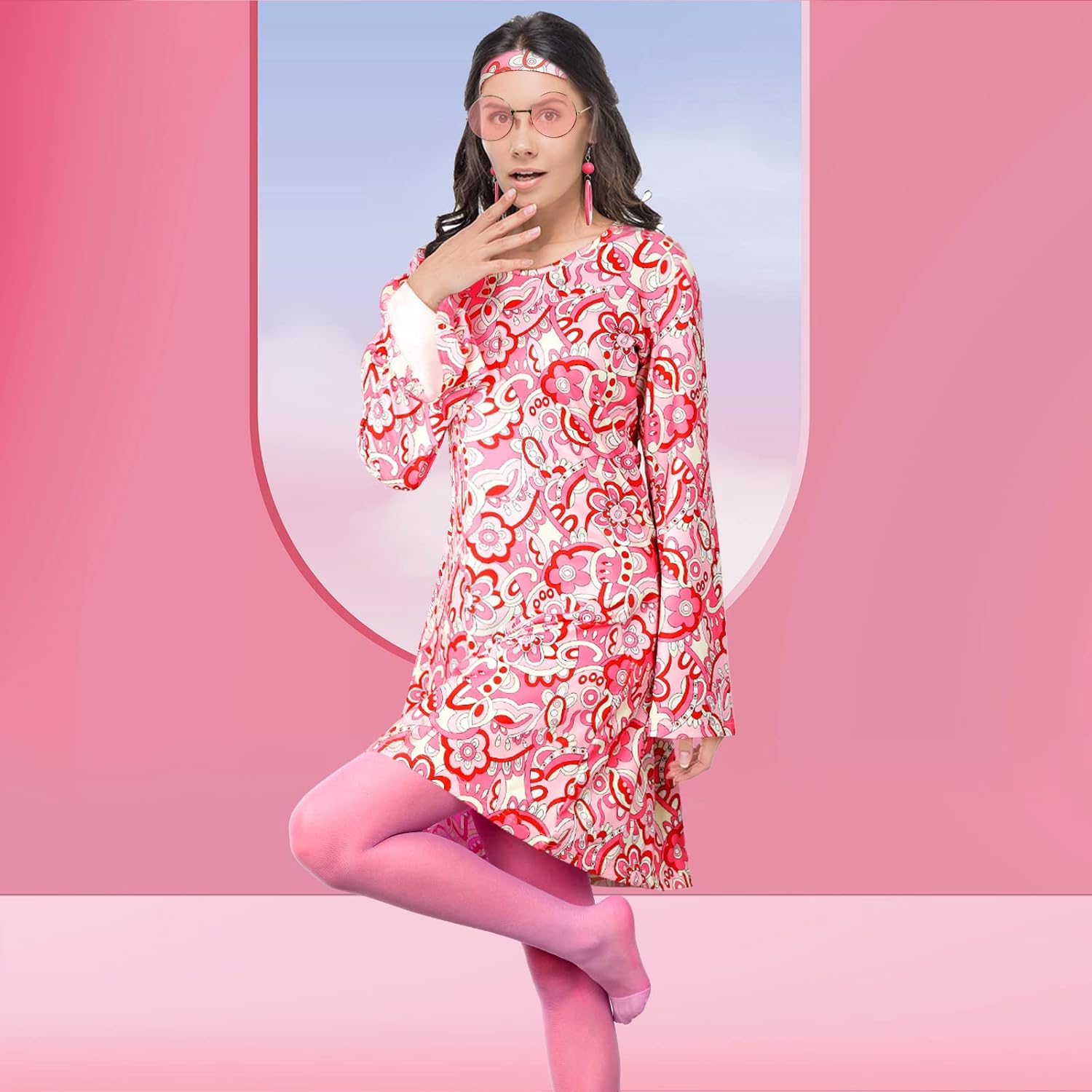 Janmercy 5 Pcs 70s 80s Hippie Costumes Accessories for Women 70's Disco Outfit for Halloween Party Cosplay