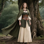 L'VOW Medieval Hooded Cloak Renaissance Cape with Hood Women Men Vintage Sorcerer Capelet for Halloween Cosplay Costume(Army Green)