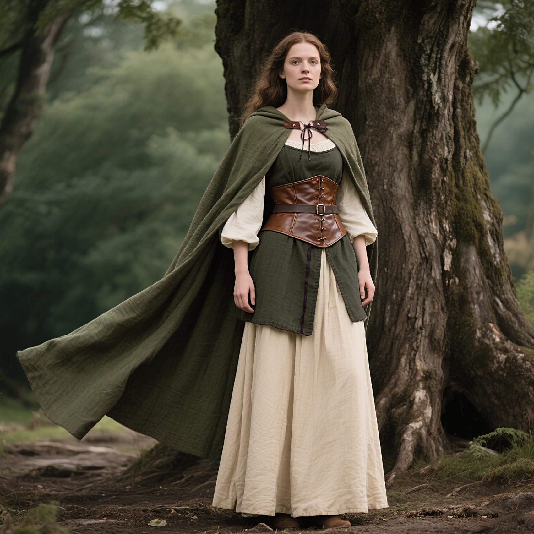 L'VOW Medieval Hooded Cloak Renaissance Cape with Hood Women Men Vintage Sorcerer Capelet for Halloween Cosplay Costume(Army Green)