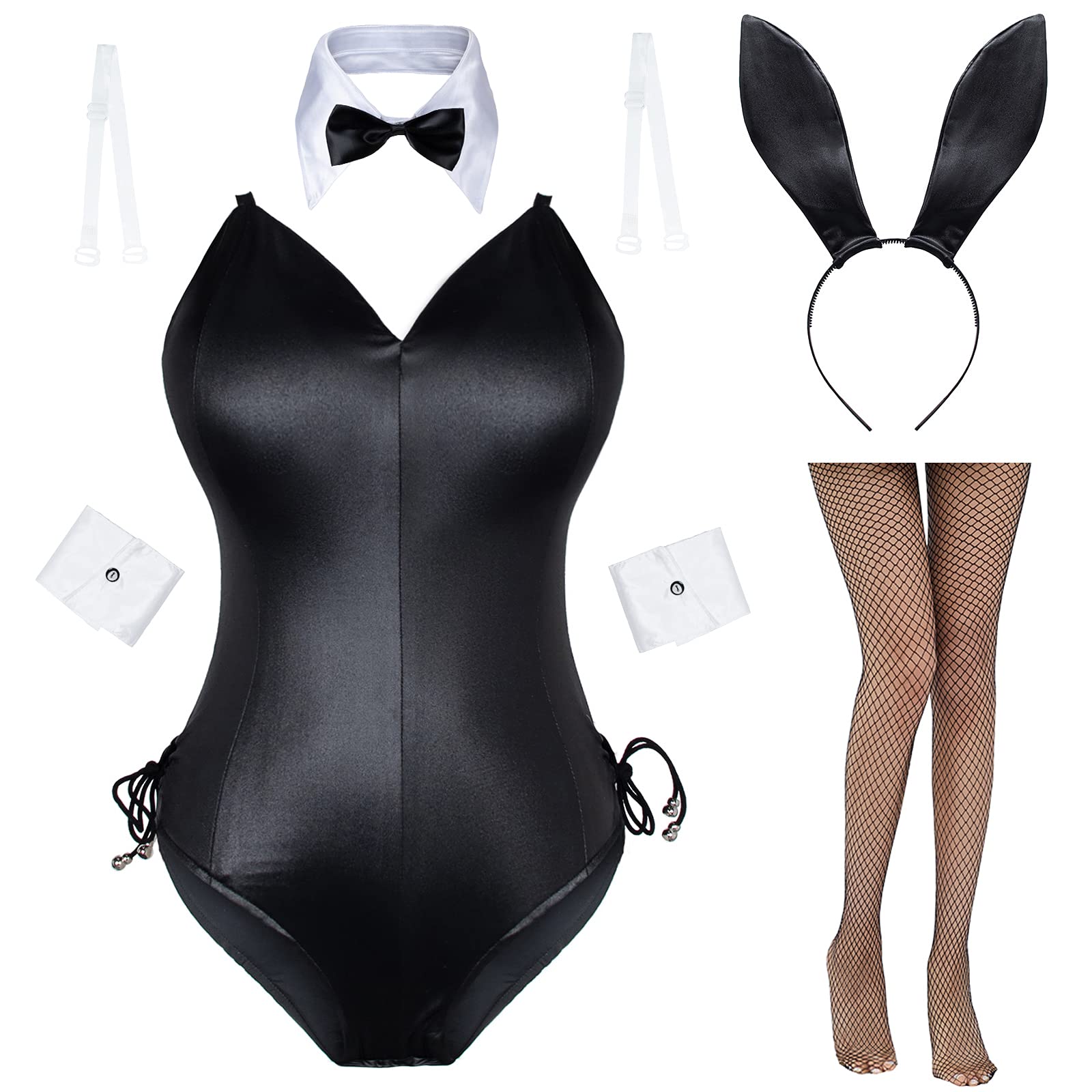 Womens Bunny Costume Girl Suit Senpai Cosplay Anime Role Costume One Piece Bodysuit Removable Padded with Stockings Set (S)