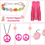 FunMular 60s 70s Outfits for Women Disco Hippie Costume Clothes Woman Peace Sign Earring Headband Fringe Vest Tassel Cardigan