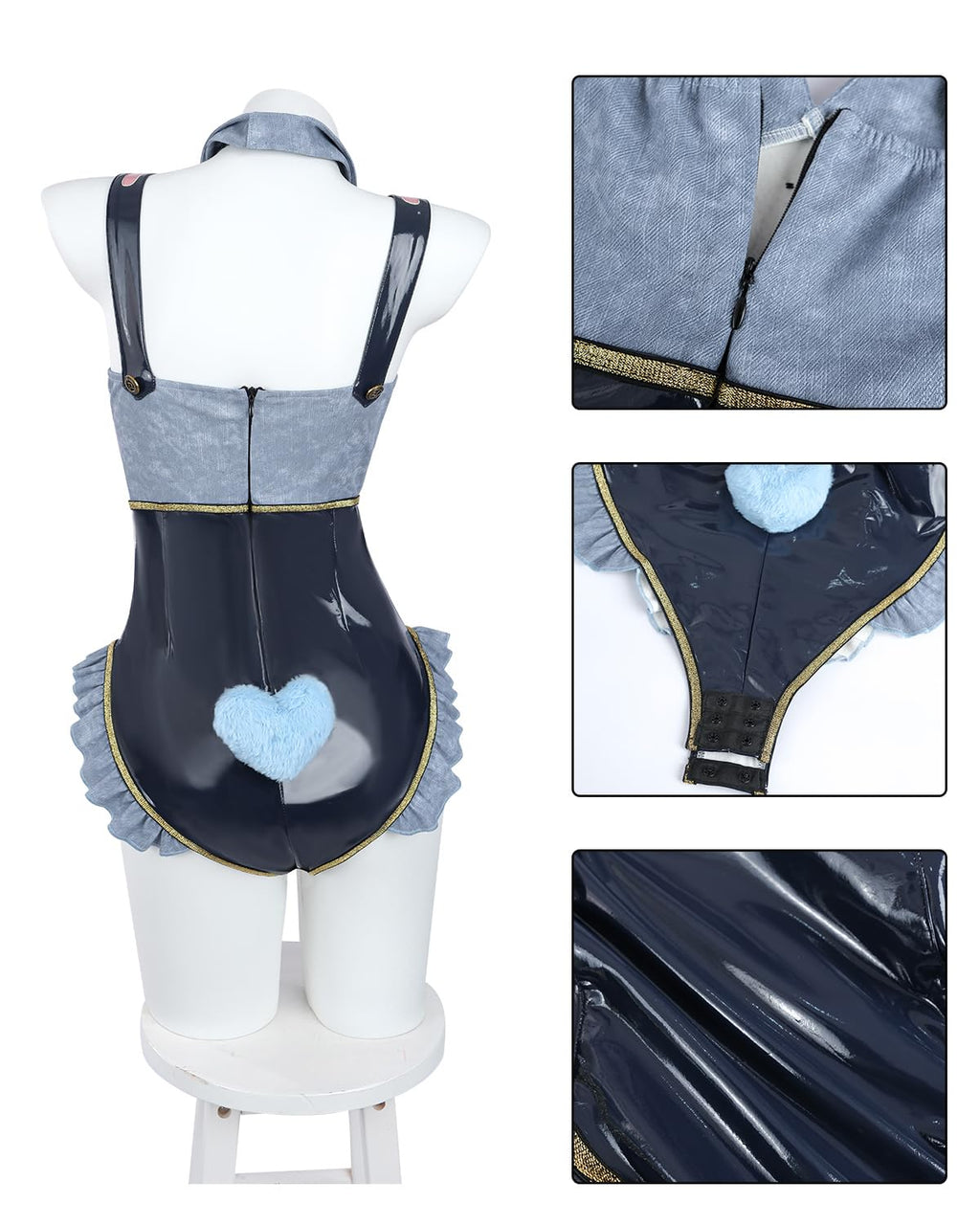 CR ROLECOS Bunny Costume Adults Women Bunny Suit Girl Costume with Ruffle One Piece Bodysuit Stockings Set M