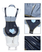 CR ROLECOS Bunny Costume Adults Women Bunny Suit Girl Costume with Ruffle One Piece Bodysuit Stockings Set M