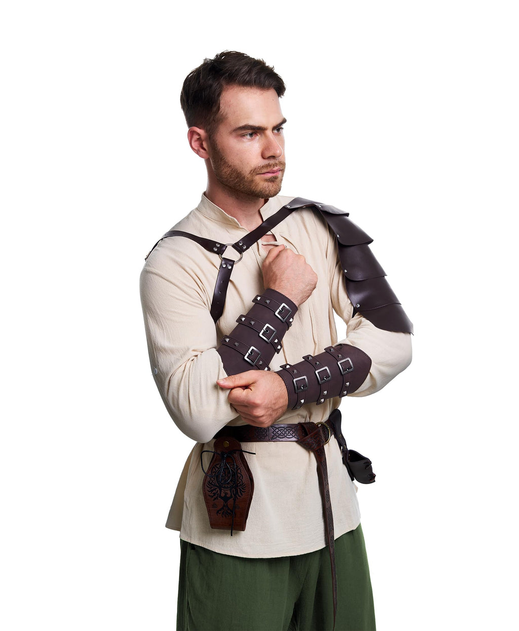 8 Pcs Men's Renaissance Costume Halloween Medieval Pirate Shirt Pant Viking Costume Accessories Set (Stylish Color, Large)