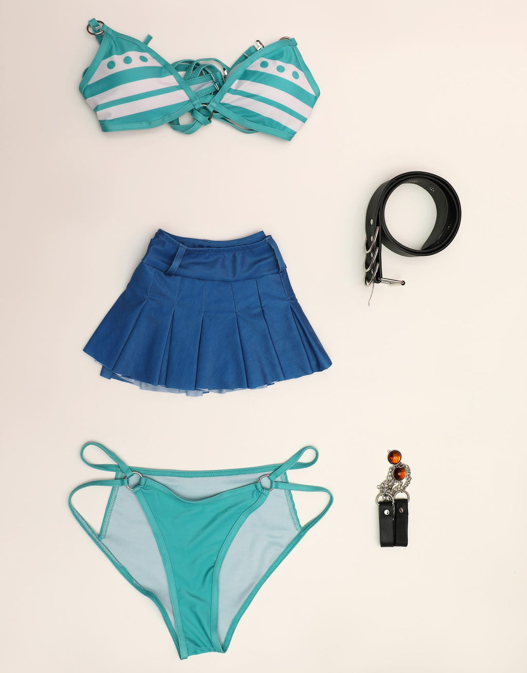 haikyuu Women Cosplay Swimsuit with Wrap Skirt Anime Two Piece Bathing Suit Halter Rave Swimwear Blue