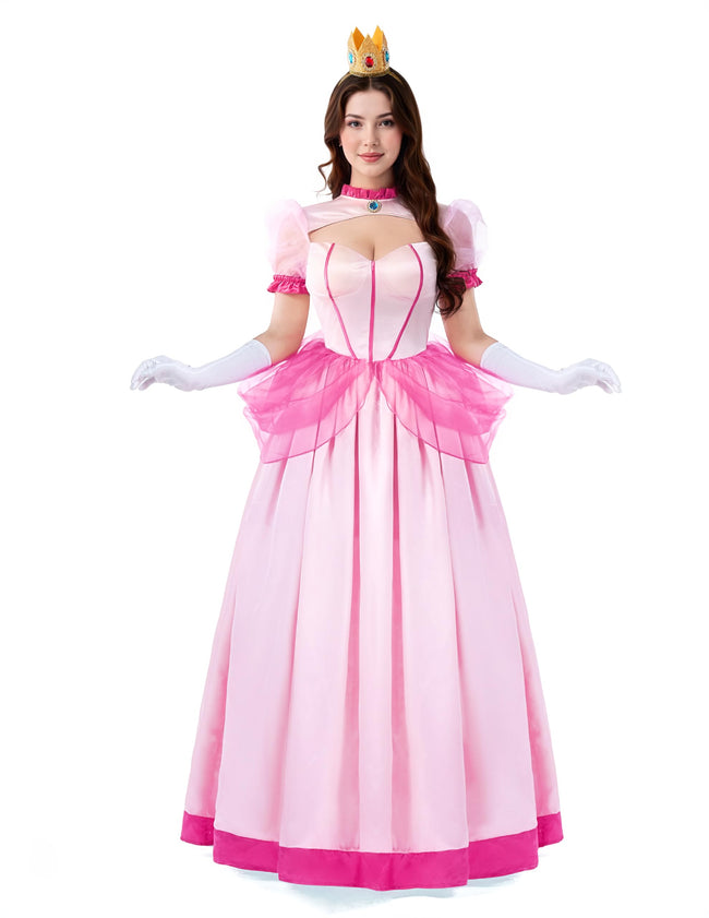 Spooktacular Creations Pink Princess Costume Women, Halloween Fairy Tale Princess Dress Fancy Ball Gown Evening Long Dresses Adult With Crown Gloves for Birthday Cosplay Parties-L Main Image
