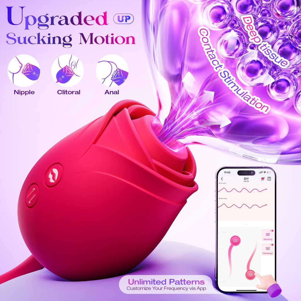 Vibrator Dildo Sex Toys for Women - MOOLIGIRL Rose Sex Toy with Thrusting G Spot Vibrators & 10 Sucking Modes for Clitoral Nipple Stimulation Anal Double-Ended Dildos Adult Sex Toys Games for Couples